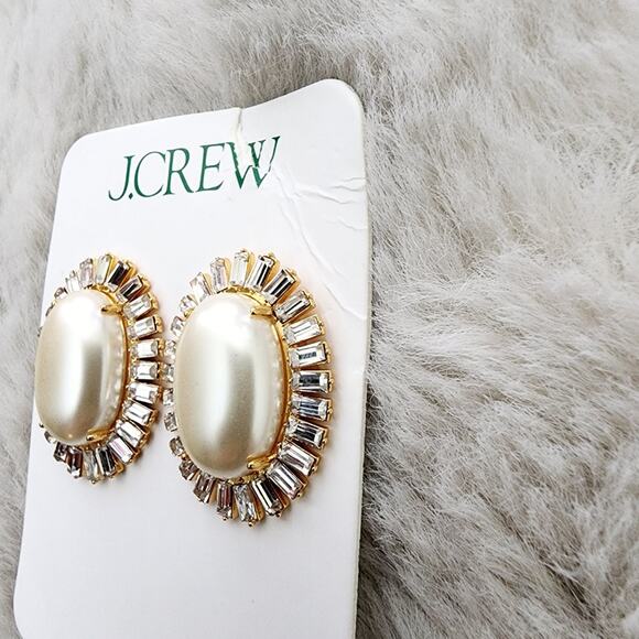 NEW J. Crew Oversized Faux Pearl Statement Crystal Stud Earrings - Picture 3 of 8
